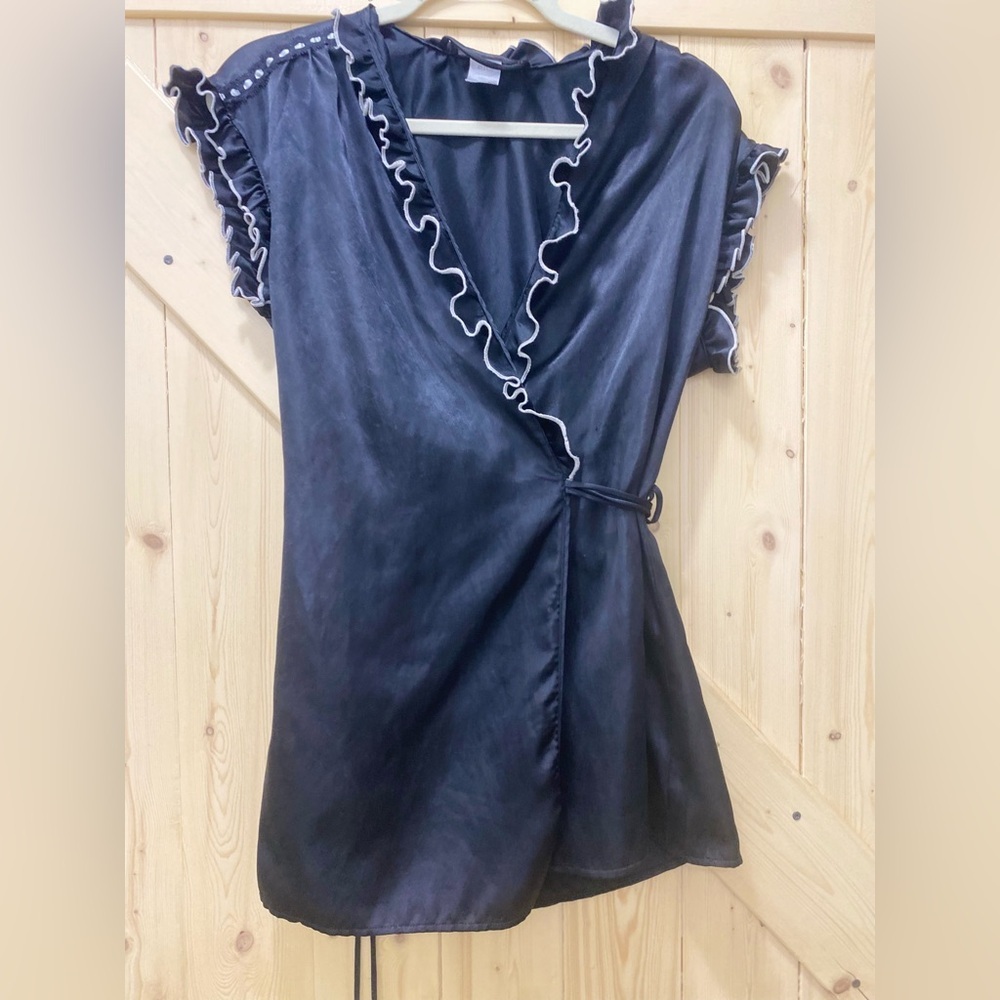 ❤️‍🔥❤️‍🔥Rare Cinema Etoile Seductive Wear Vintage Black Mini Ruffle Black Robe